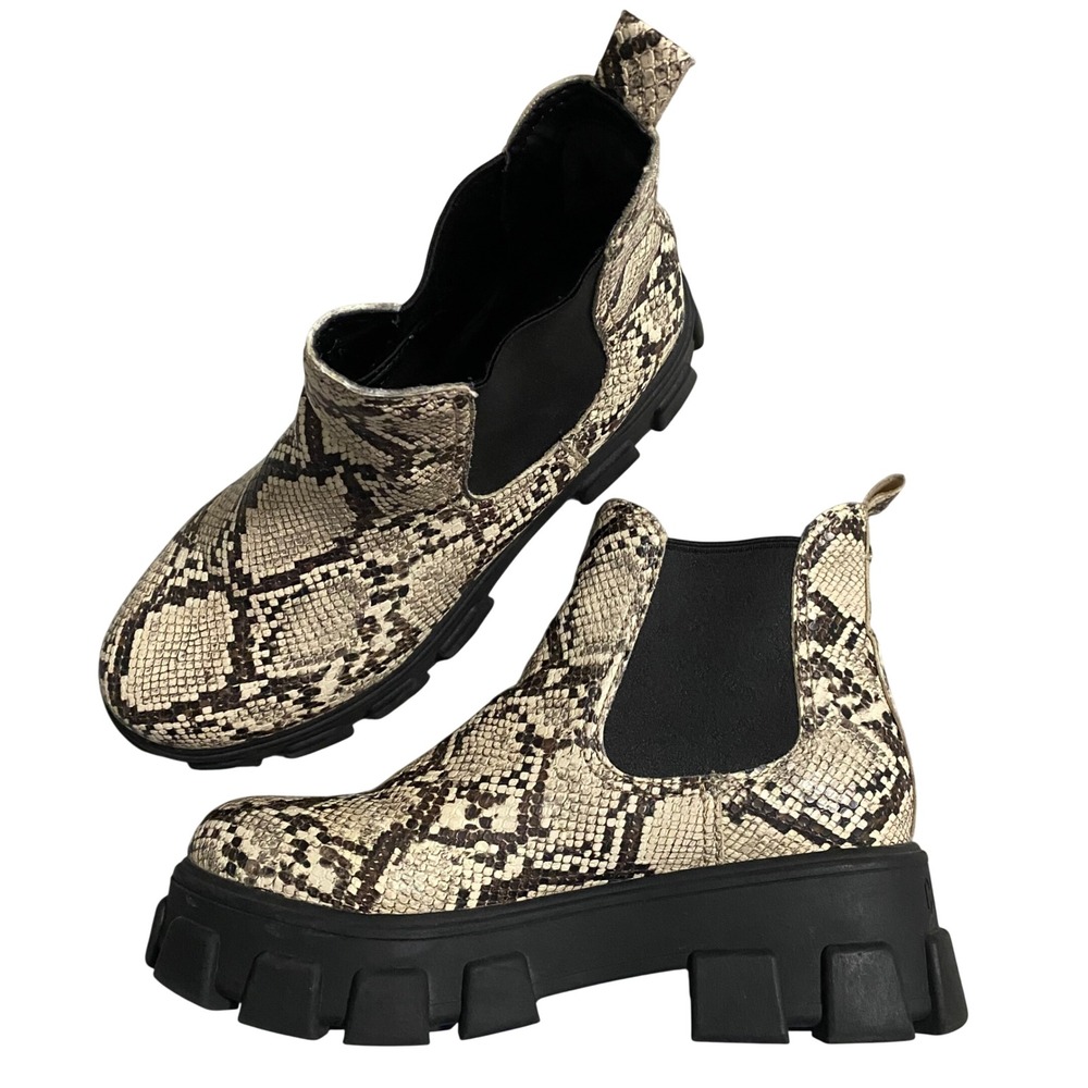 Circus NY Danielle Snakeskin‎ Print Lug Sole Platform Chelsea Boots Womens 9